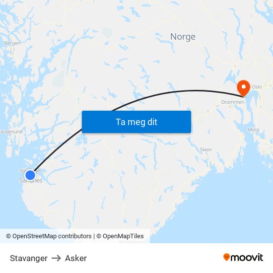 Stavanger to Asker map