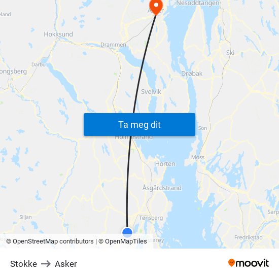 Stokke to Asker map