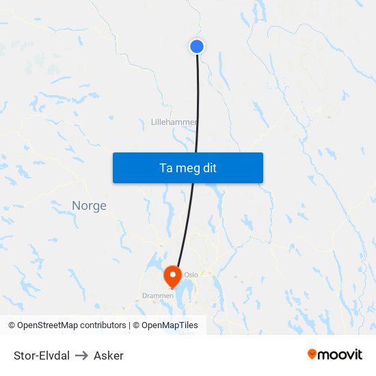 Stor-Elvdal to Asker map