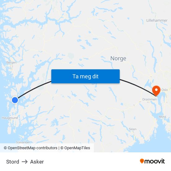 Stord to Asker map