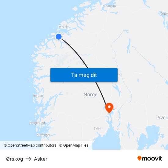 Ørskog to Asker map