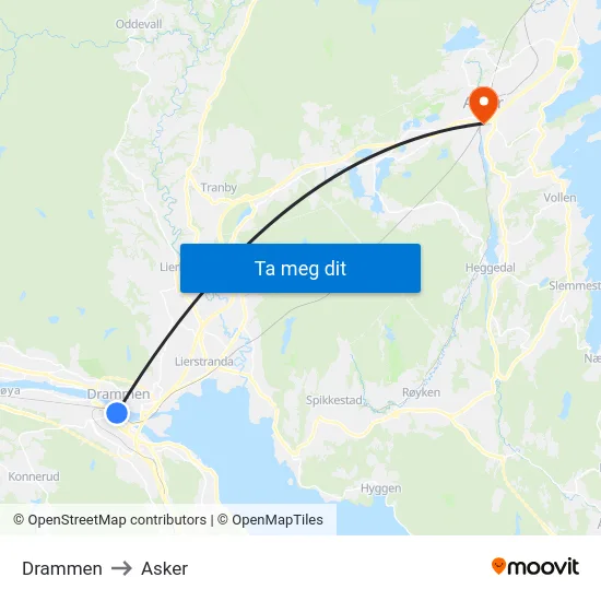 Drammen to Asker map