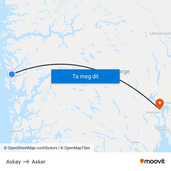 Askøy to Asker map