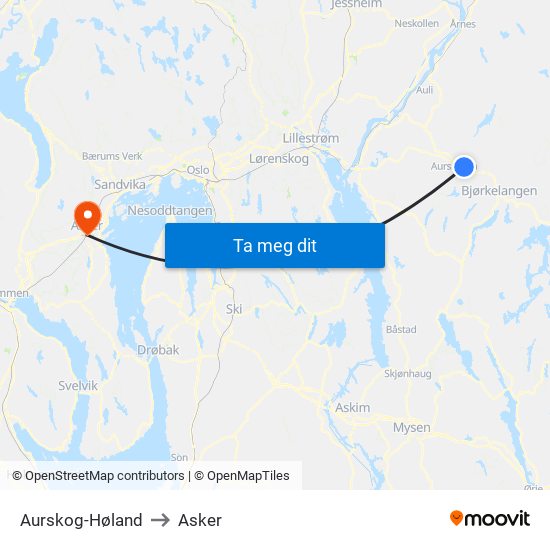 Aurskog-Høland to Asker map