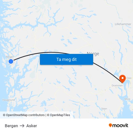 Bergen to Asker map
