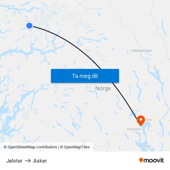 Jølster to Asker map