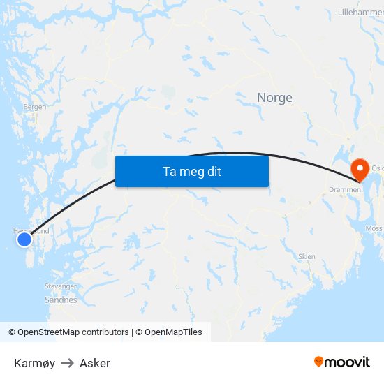 Karmøy to Asker map
