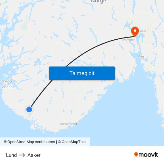 Lund to Asker map