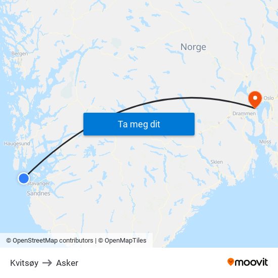 Kvitsøy to Asker map