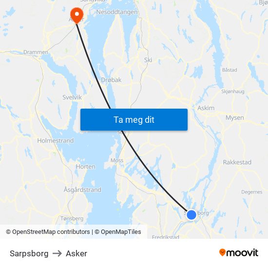 Sarpsborg to Asker map
