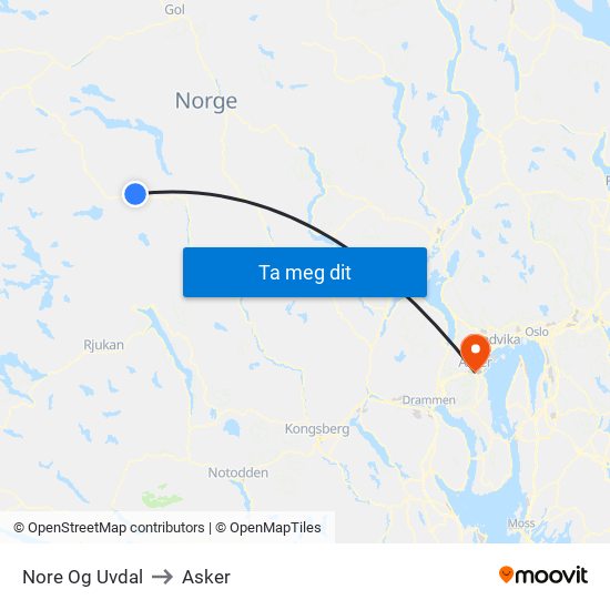Nore Og Uvdal to Asker map