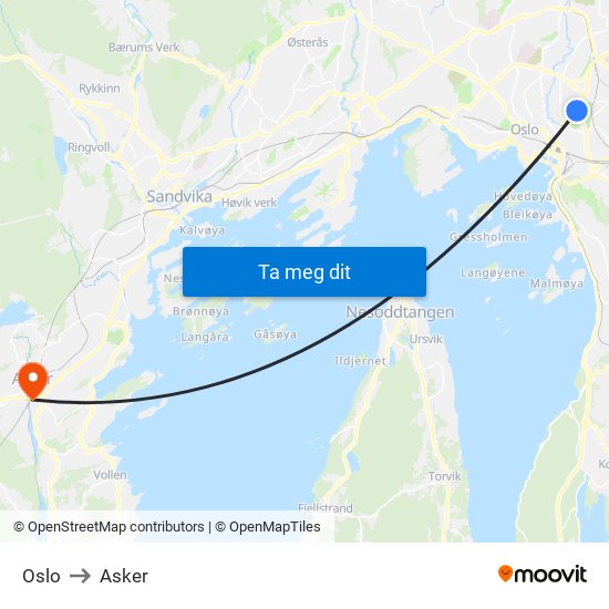 Oslo to Asker map