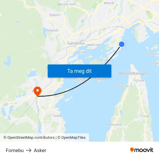 Fornebu to Asker map