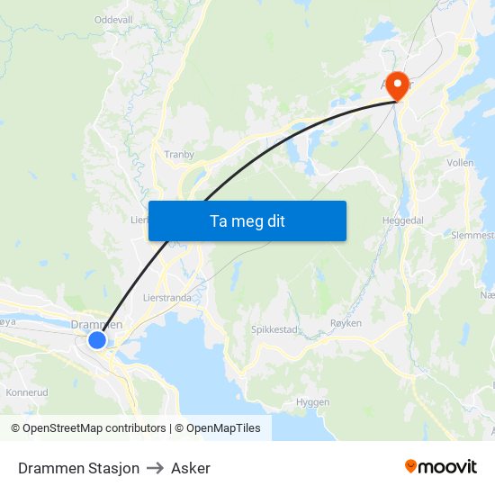 Drammen Stasjon to Asker map