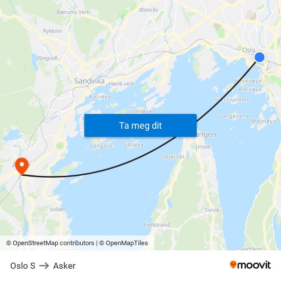Oslo S to Asker map