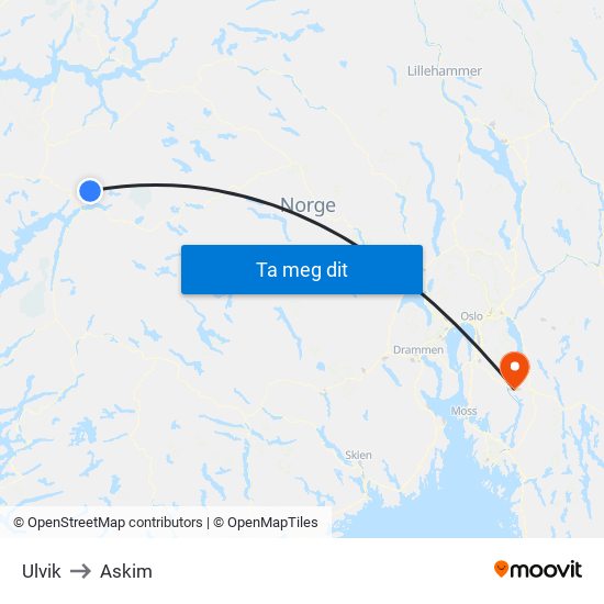 Ulvik to Askim map