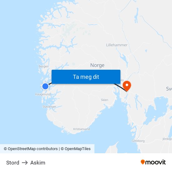 Stord to Askim map