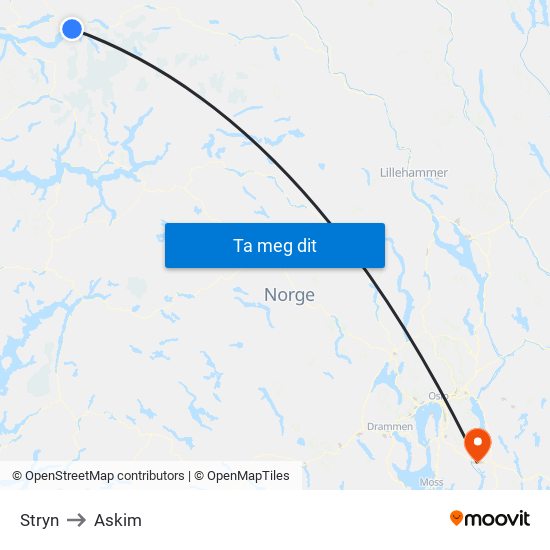 Stryn to Askim map