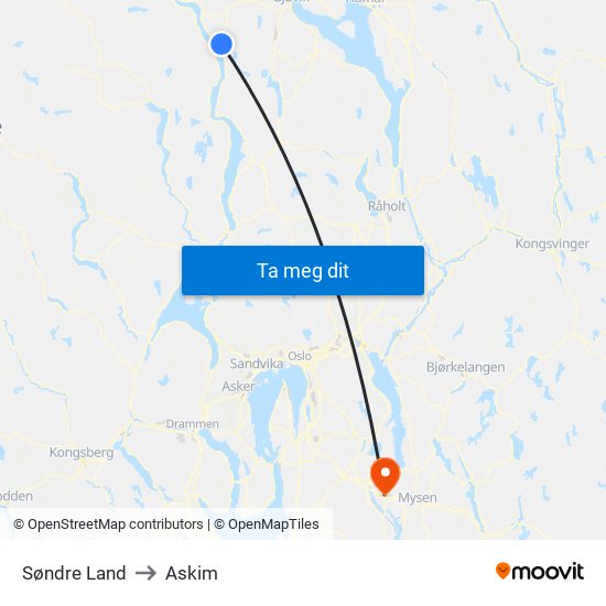 Søndre Land to Askim map