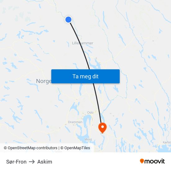 Sør-Fron to Askim map