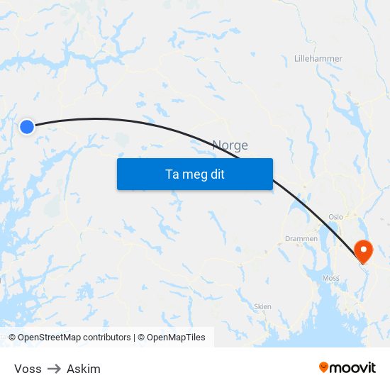 Voss to Askim map