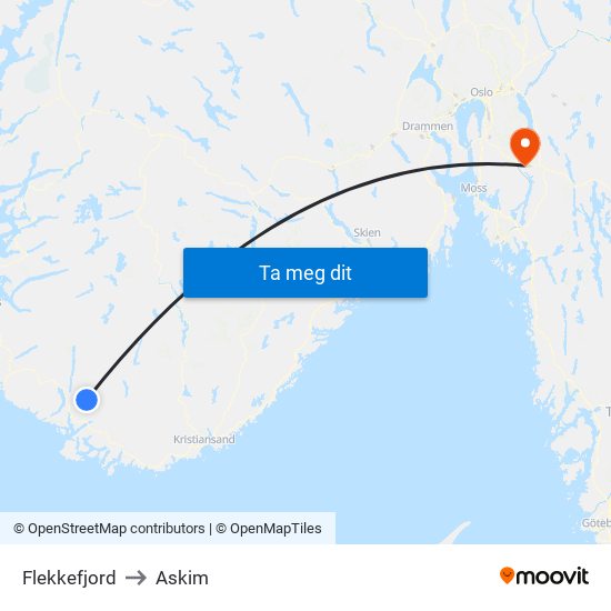 Flekkefjord to Askim map