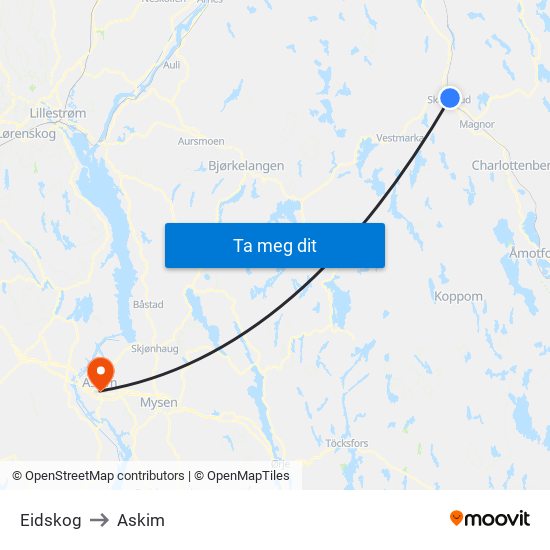 Eidskog to Askim map