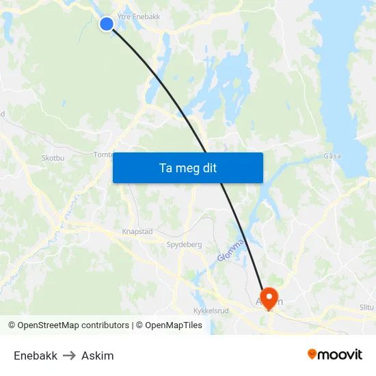 Enebakk to Askim map