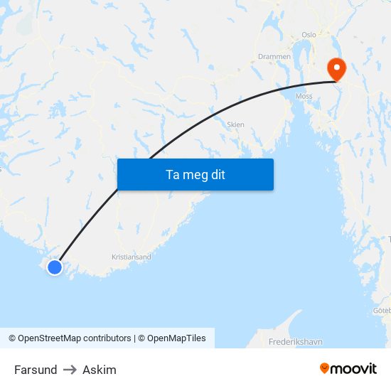 Farsund to Askim map