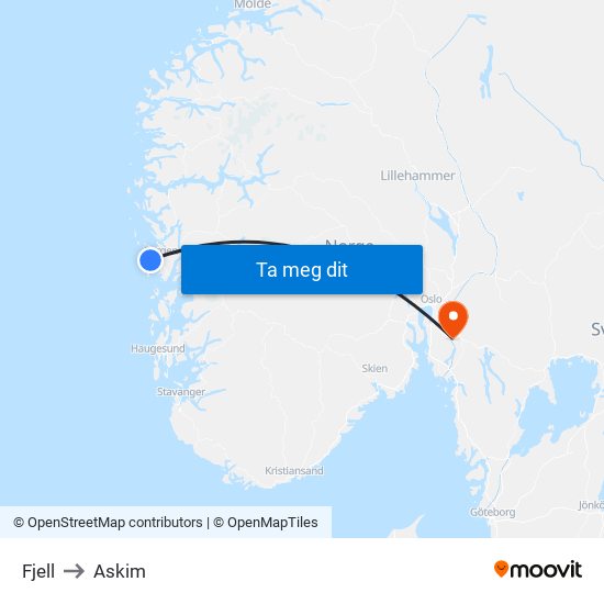 Fjell to Askim map