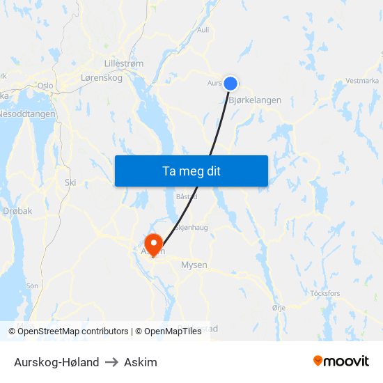 Aurskog-Høland to Askim map