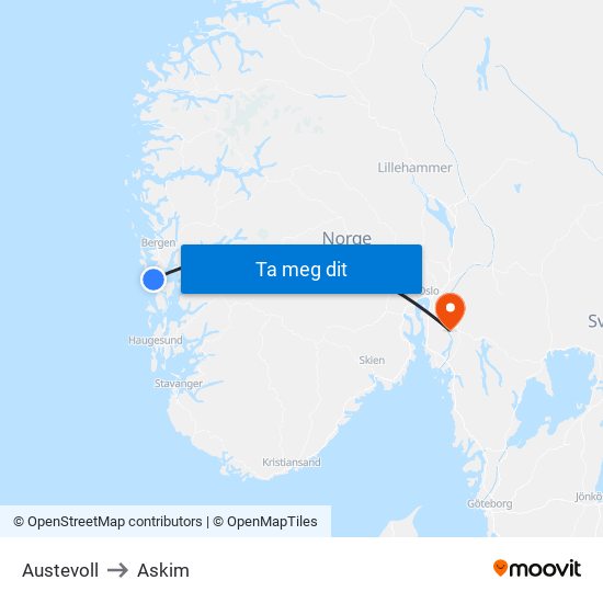 Austevoll to Askim map