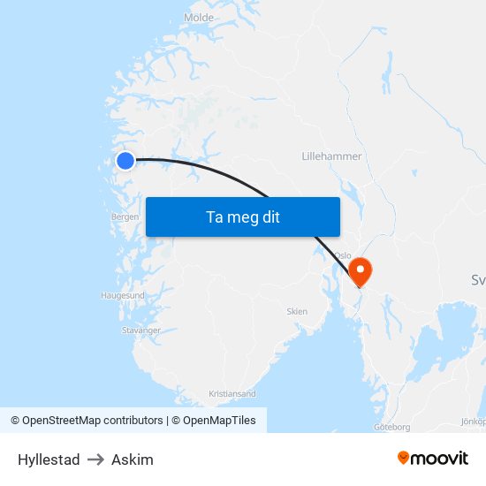 Hyllestad to Askim map