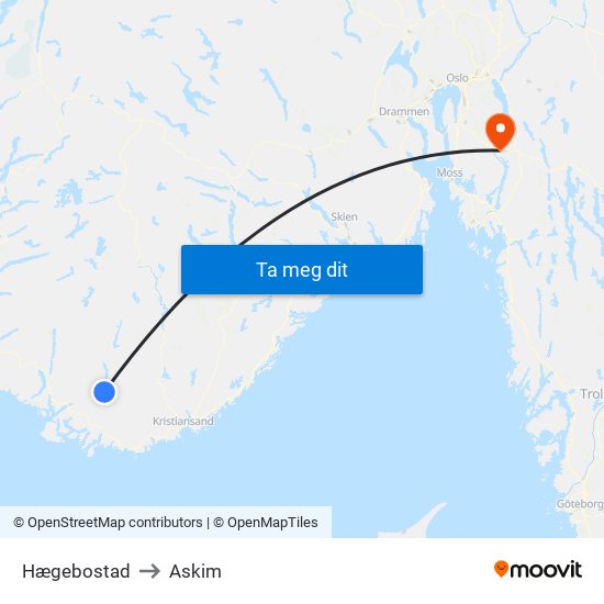 Hægebostad to Askim map