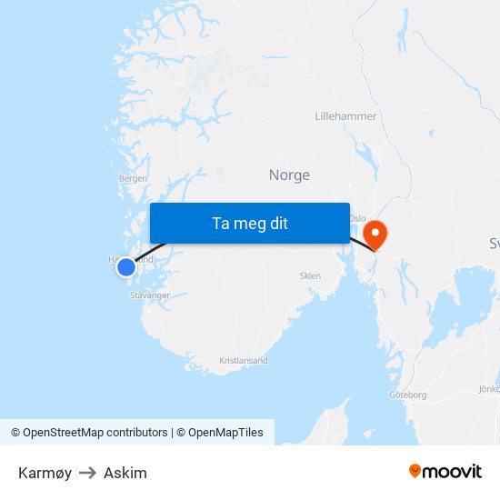 Karmøy to Askim map