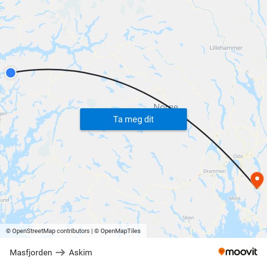Masfjorden to Askim map