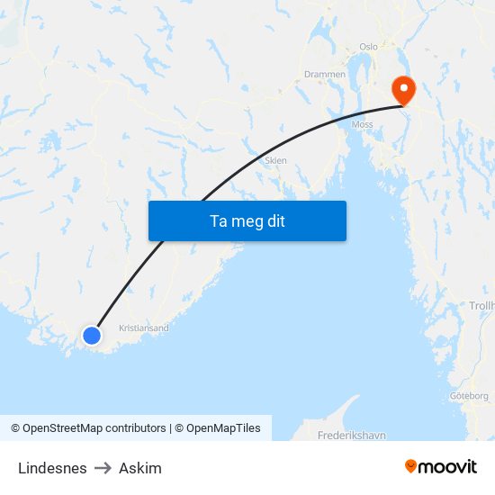 Lindesnes to Askim map