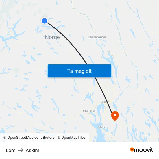 Lom to Askim map