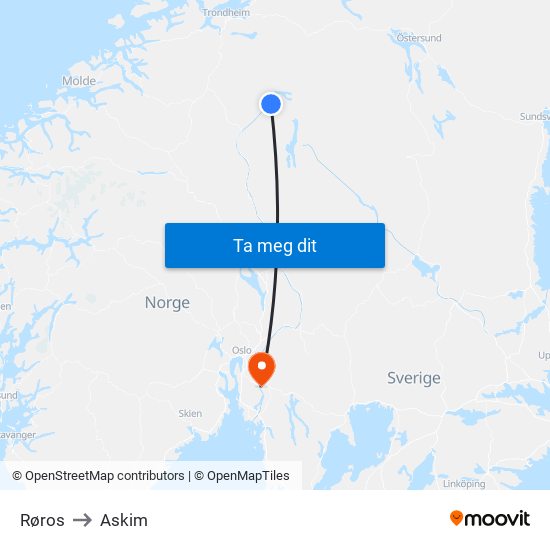 Røros to Askim map