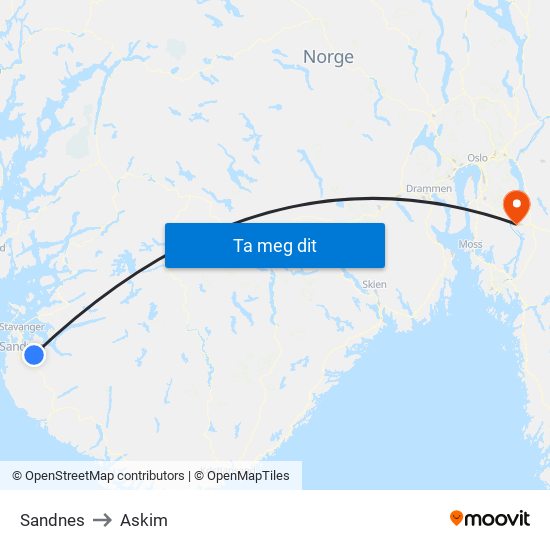 Sandnes to Askim map