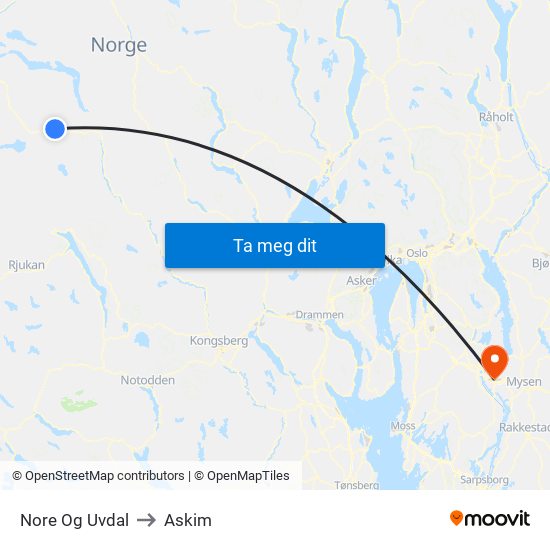 Nore Og Uvdal to Askim map