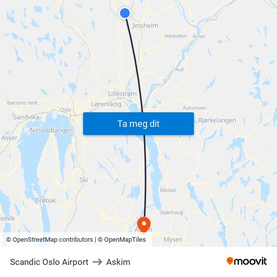 Scandic Oslo Airport to Askim map