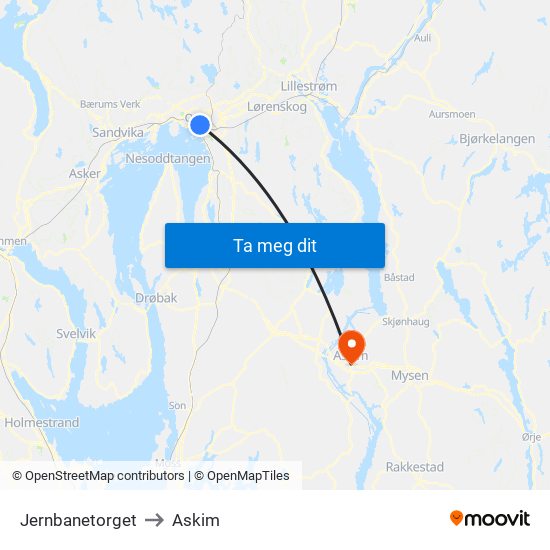 Jernbanetorget to Askim map