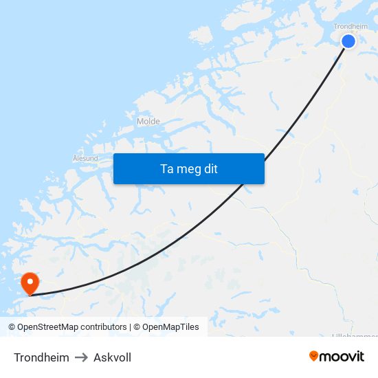Trondheim to Askvoll map
