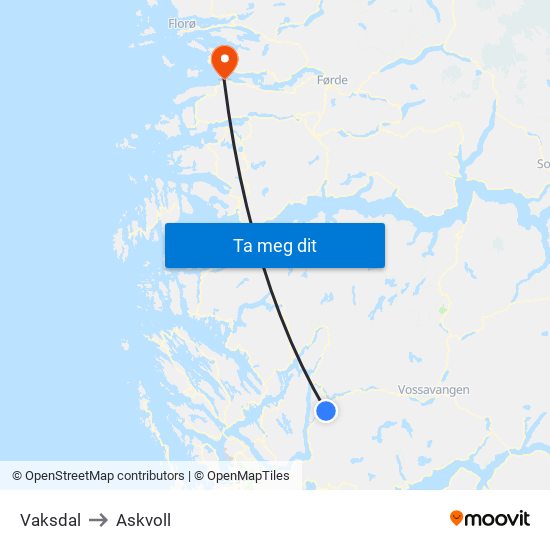 Vaksdal to Askvoll map