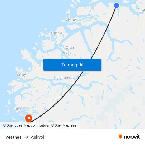 Vestnes to Askvoll map