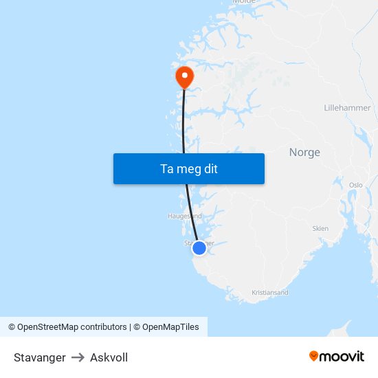 Stavanger to Askvoll map