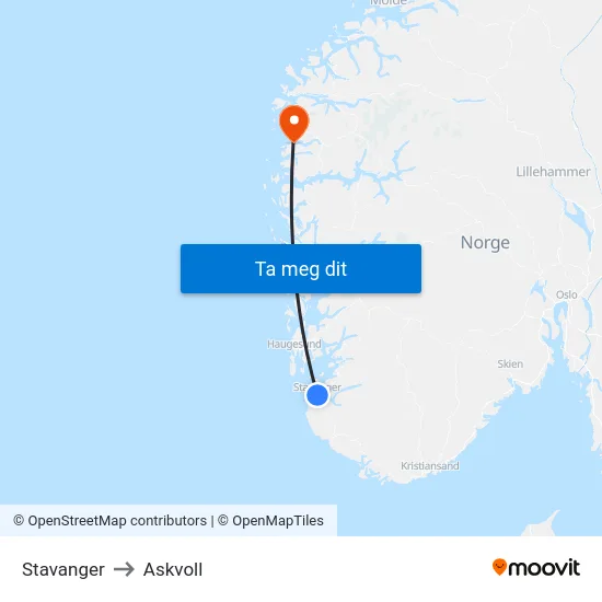 Stavanger to Askvoll map