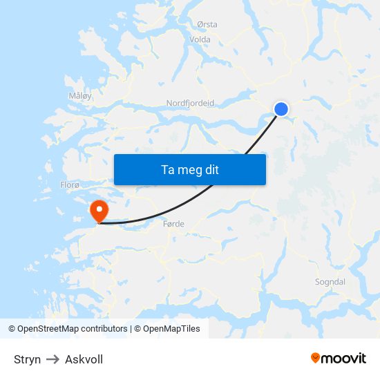 Stryn to Askvoll map