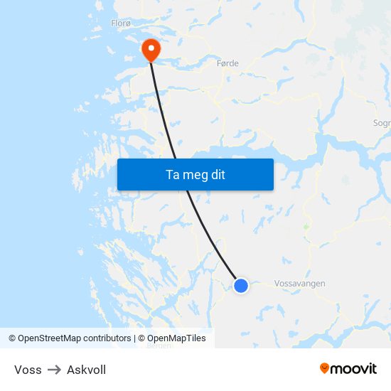 Voss to Askvoll map